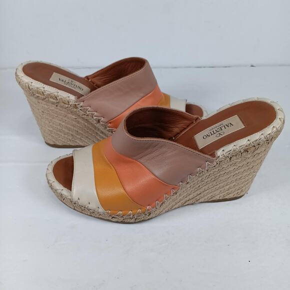 VALENTINO GARAVANI-ESPADRILLE WEDGE SANDALS-WOMEN SZ 38-OPEN BACK-MADE in ITALY - Picture 1 of 4